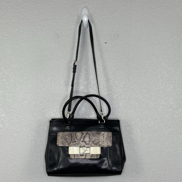 DVF Diane Von Furstenberg Leather Tote Bag Snake Skin Embossed Roccia Black - Picture 2 of 15